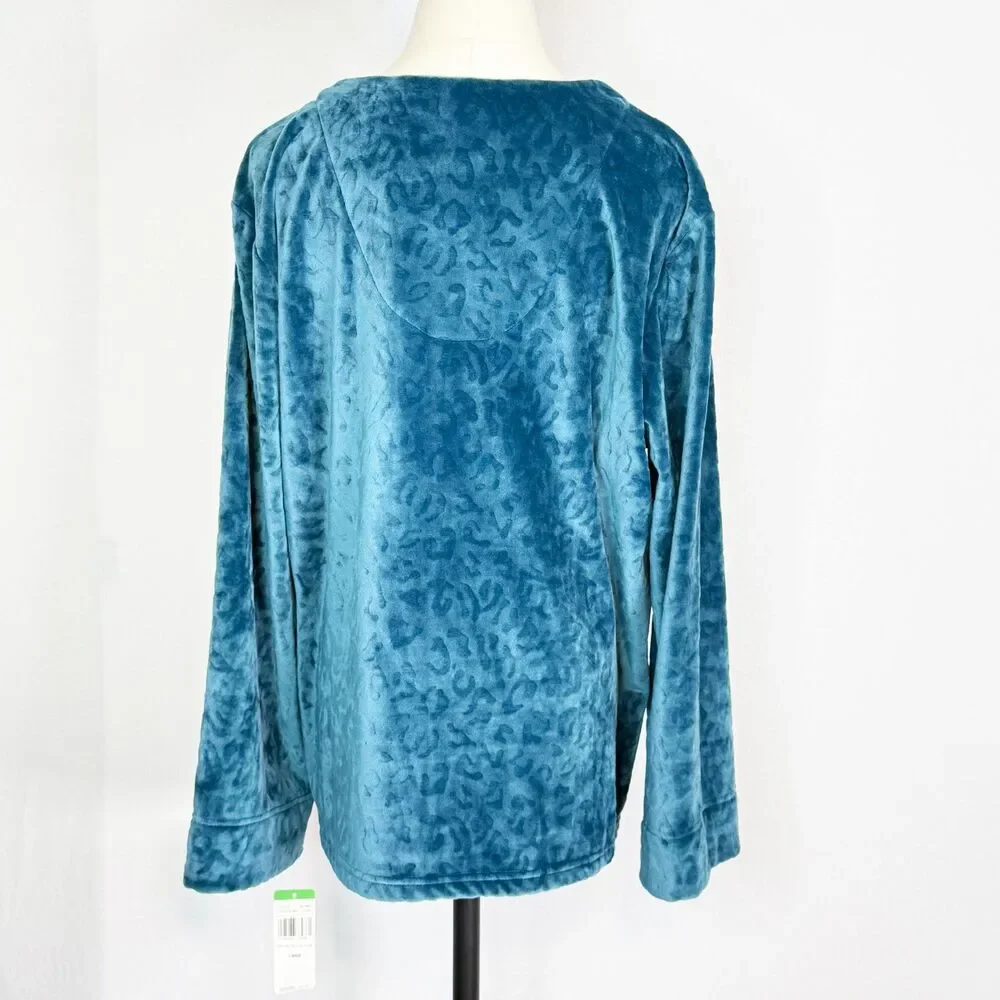Miss Elaine | NWT | Blue Teal Loungewear Soft Top Jacket Zipper | Sz L
